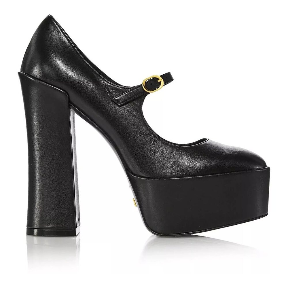 $600 STUART WEITZMAN Skyhigh 145 Mary Jane Platform Pump BLACK LEATHER 8 (PB44)